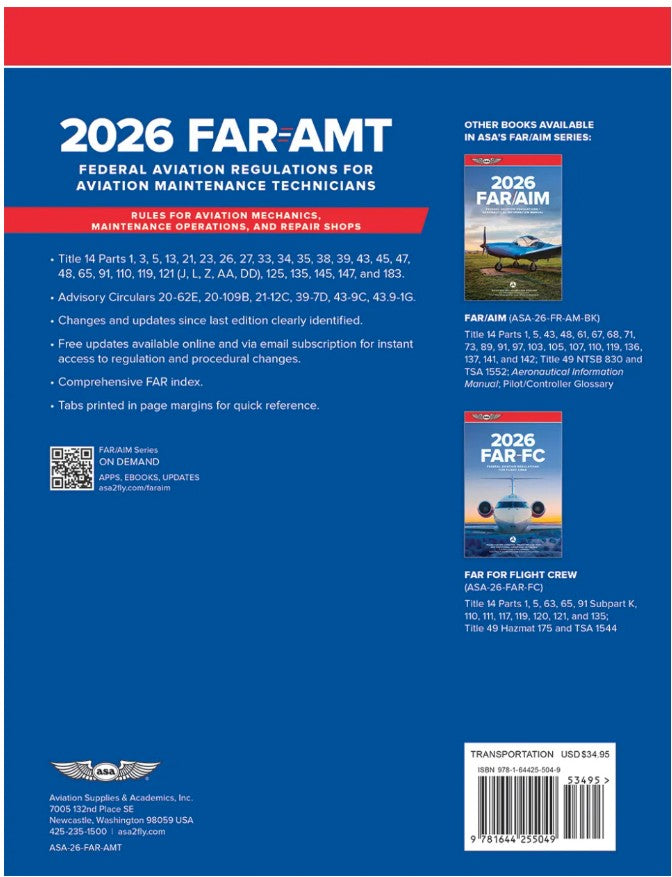 FAR-AMT 2026: Federal Aviation Regulations for Aviation Maintenance Technicians: ASA FAR/AIM Series (Softcover Book)