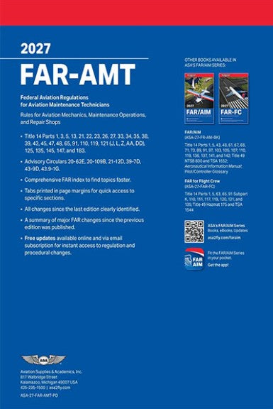 FAR-AMT 2027: Federal Aviation Regulations for Aviation Maintenance Technicians: ASA FAR/AIM Series (Softcover Book) (Copy)